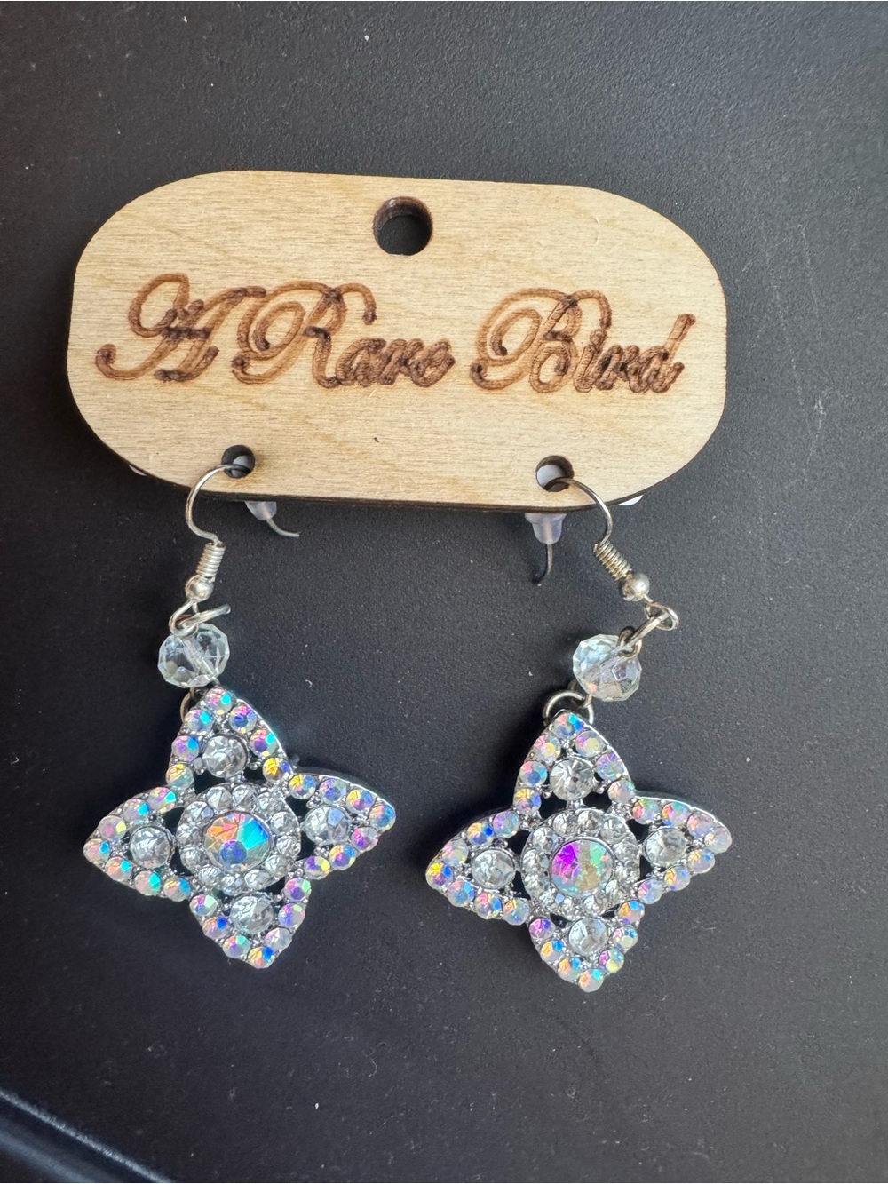 Iridescent Crystal Star Drop Earrings - AB Silver Sparkle